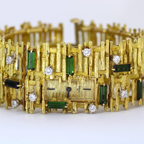 Rare Ebel Vintage Cocktail watch with tourmalines and diamonds in 18k yellow gol main image 4